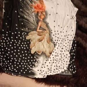 Black and White Polka Dot Top with Fashion Illustration